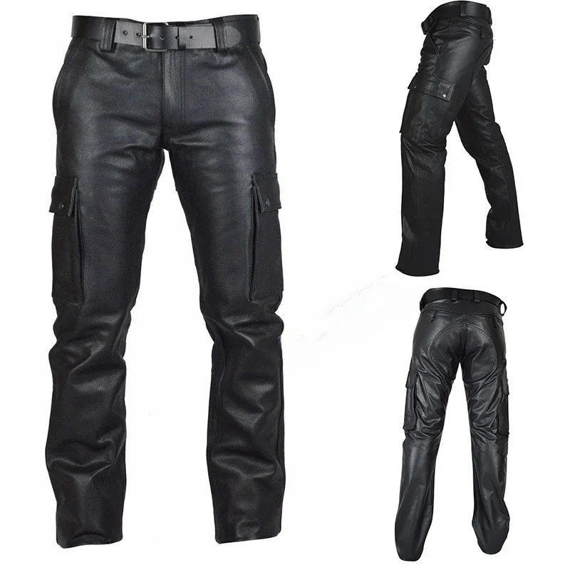 

Хит продаж: Модные повседневные кожаные брюки для мужчин, длинные брюки из искусственной кожи с ремнем, молодежная осенняя коллекция