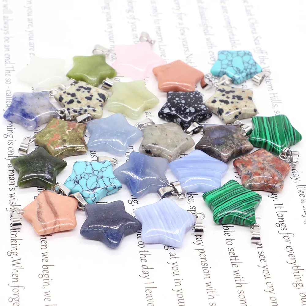 Natural Stone Five-Pointed Shape Star Pendant Crystal Mineral Craft Necklace Accessories Earring Jewelry Decoration 10 PCs/L