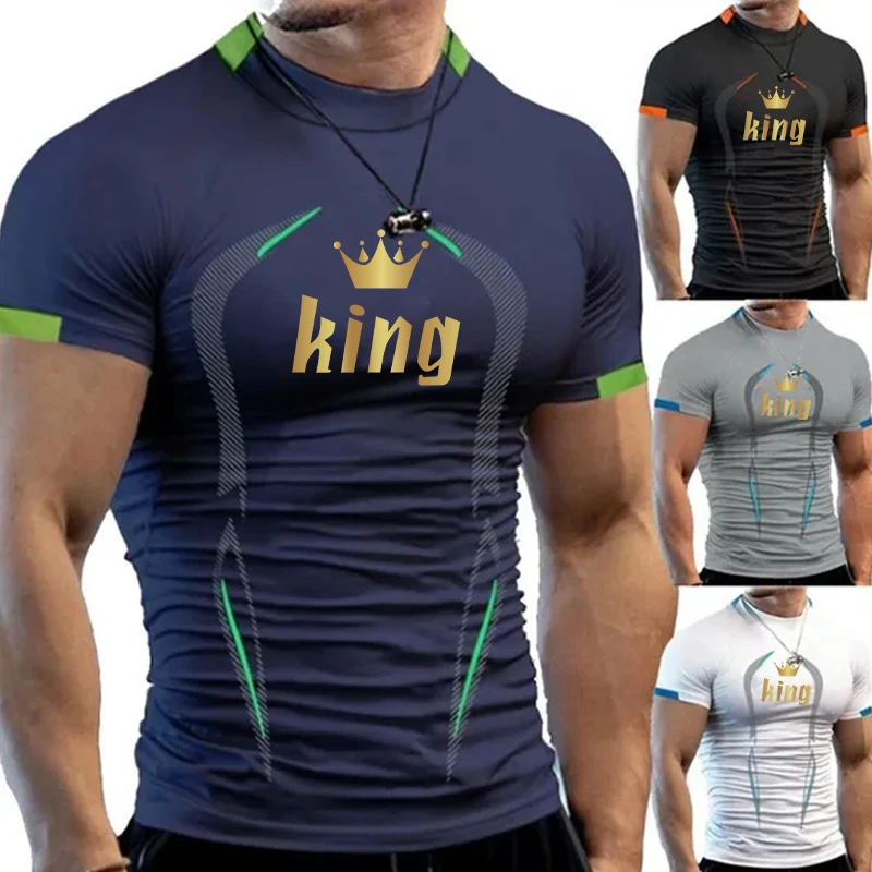 

Summer Men Fashion T-shirt Short Sleeve Quick Dry Printed Bodycon Fitness Sport Bodybuilding Muscle Casual Shirts Workout Tee