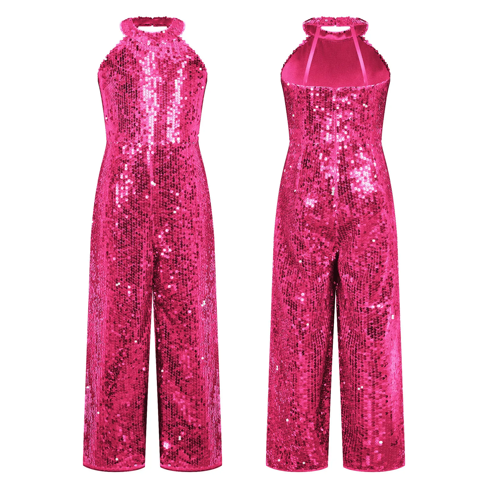 Kids Meisjes Sprankelende Volledige Lovertjes Lange Jumpsuit Romper Mouwloos Feest Full Body Rits Playsuit Dance Prom Turnpakje