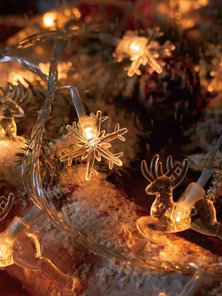 Christmas Tree Snowflake Reindeer Star String Lights Warm White Multicolor LED Atmosphere Lights Battery Powered Home Decoration