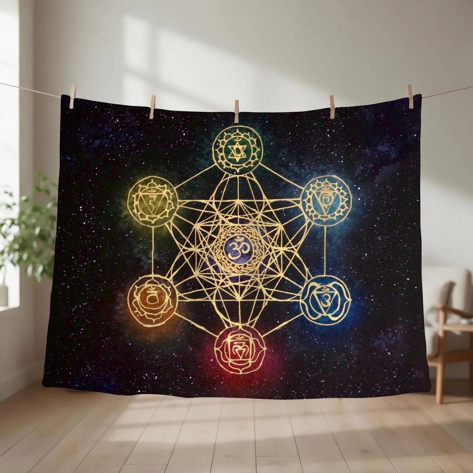 Sacred Geometry - Metatron's Cube with Chakras Throw Blanket couch cozy soft plush fuzzy picnic outdoor blanket