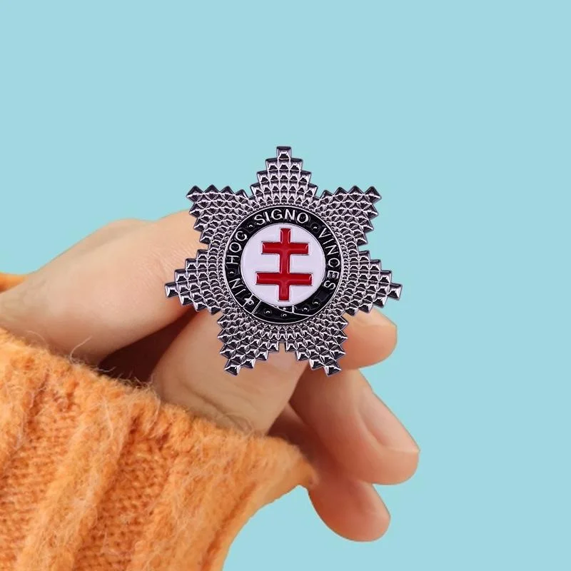 Cool Vintage Metal Masonic Knight's Templar Star Uniform Lapel Pin Lorraine Cross Badges