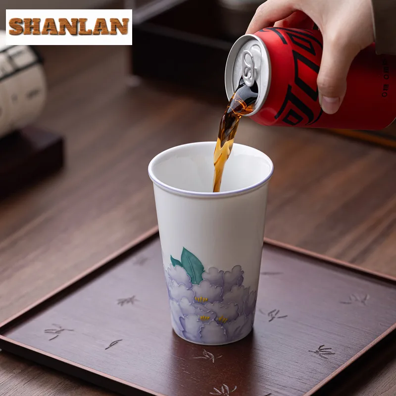 220ml Hand-painted Peony Cola Mug Fruit Juice Milk Jug Bubble Teacup Cold Hot Water Jug Household Hand Warmer Cafes Collection