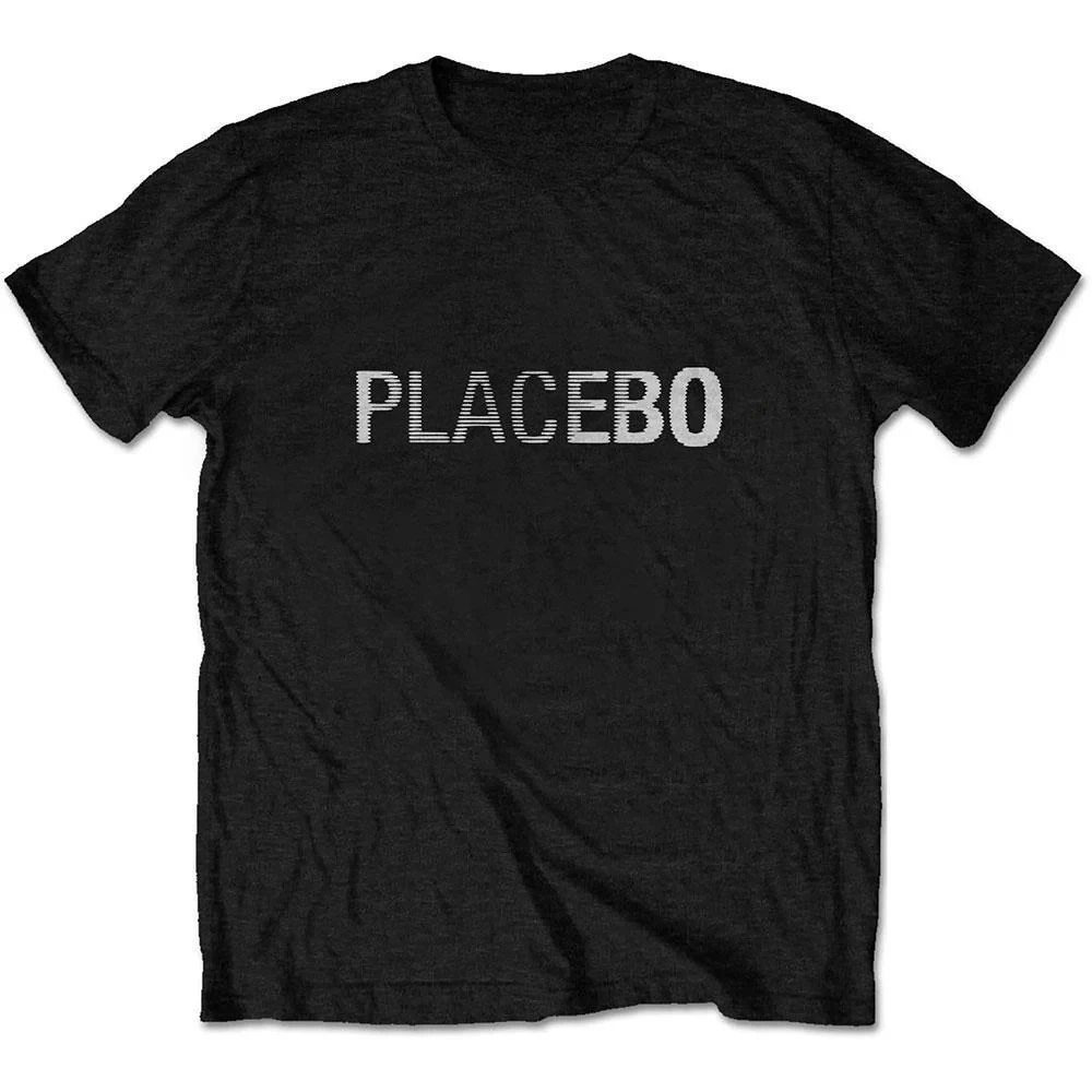Placebo Pixel Logo Print Cotton T-Shirt Alternative Rock Band Unisex Short Sleeve Tee