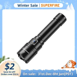 Neue SUPERFIRE F2-S Teleskop-Zoom-taktische Taschenlampen, wiederaufladbare LED-Taschenlampe, wasserdichte Camping-Angel-Taschenlampe mit großer Reichweite