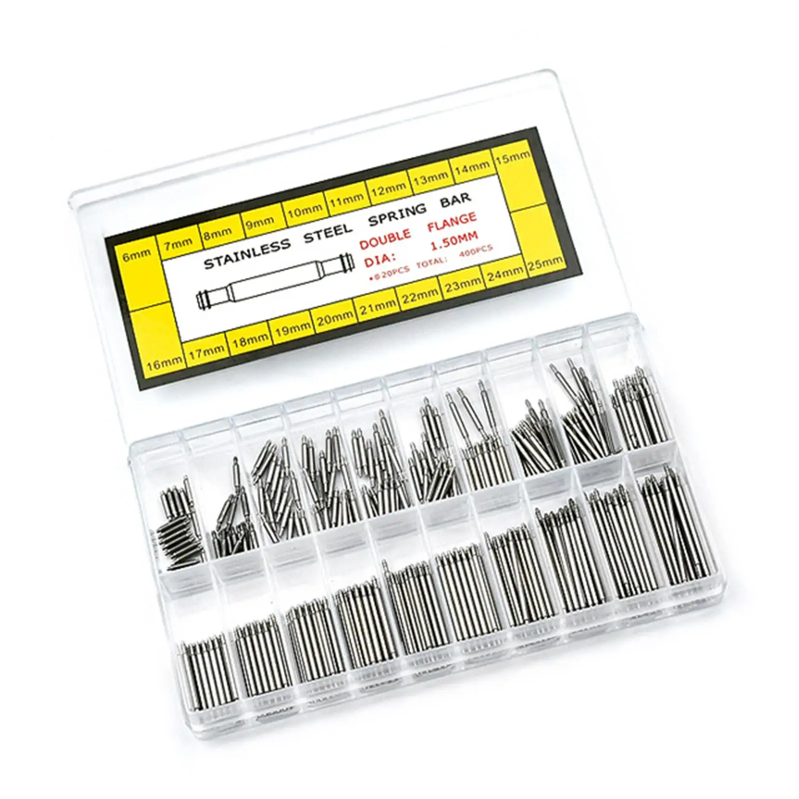 حزام الساعة، قضبان زنبركية من الفولاذ المقاوم للصدأ 6 مم 25 مم 400 قطعة، مجموعة أدوات إصلاح مريحة وسهلة جدًا. المحمولة #1