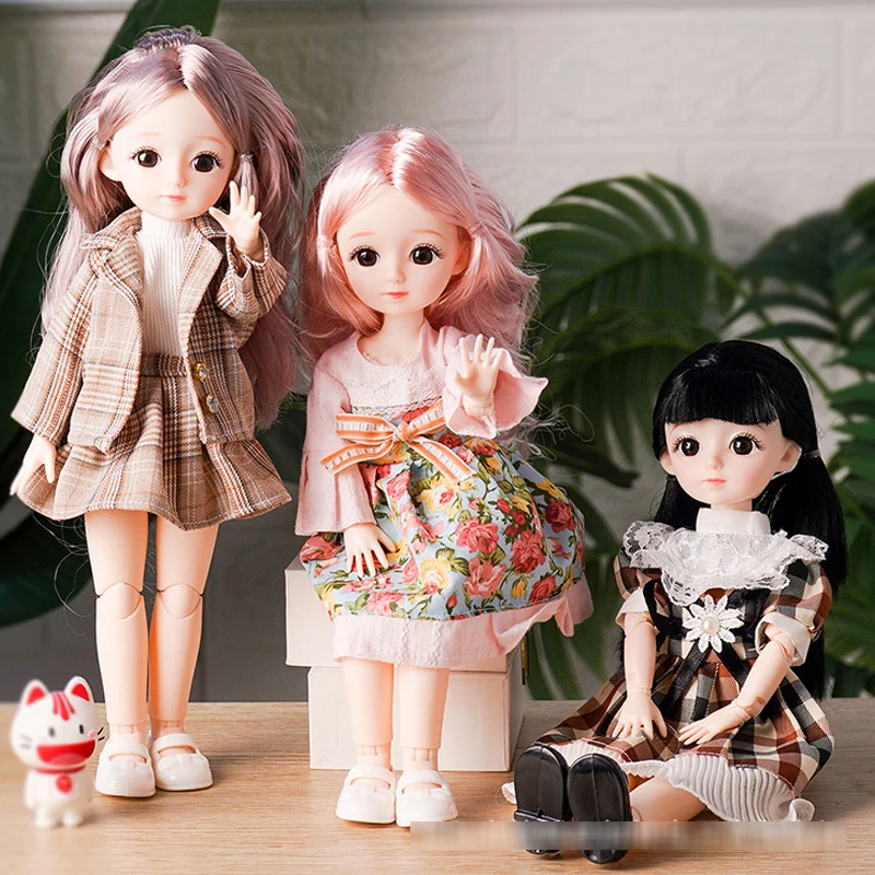 30cm Fashion Elegant Babi Princess Doll 1/6 Lolita Doll Joints Movable Realistic Eye Retro Cake Dress Play House Toy Girl Gift