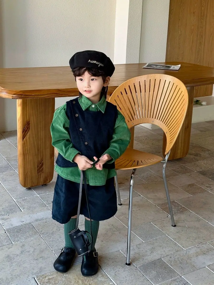 Spring Autumn Fashion Boys Casual Kids Gentleman Vest+Green Shirt+Shorts Children Casual Pants 3Pcs Casual Suits Sets Clothing