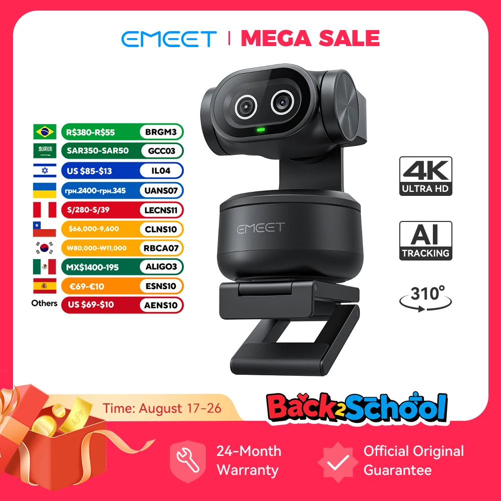 4k webcam ptz câmera web emeet Pixy câmera dupla ai rastreamento câmera de vídeo para streaming com sonyensor controle de gesto