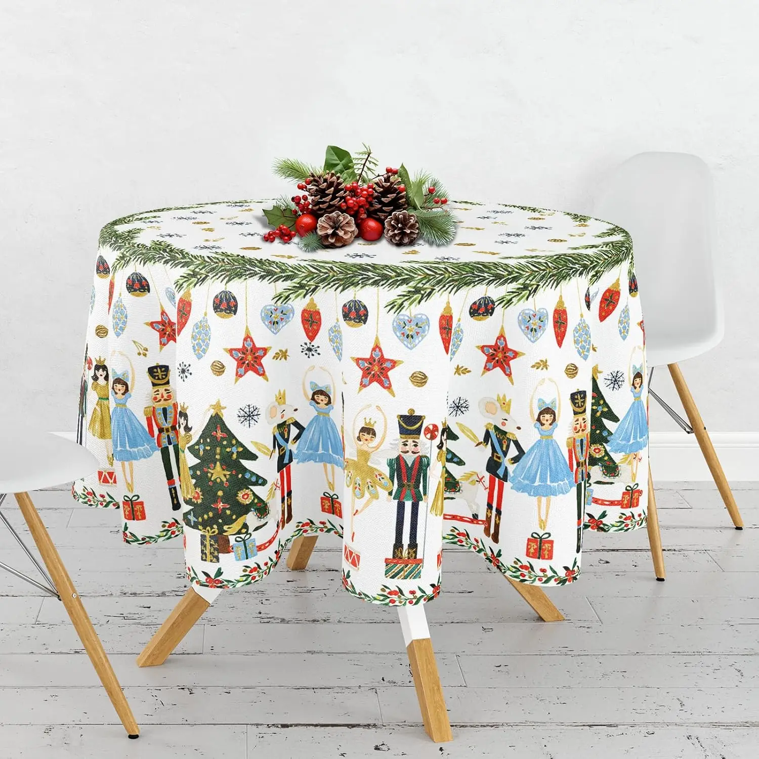 Round Tablecloth Watercolor Nutcracker Fabric Table Cloth Washable Table Cover for Picnic Dinner Table Home Kitchen Xmas