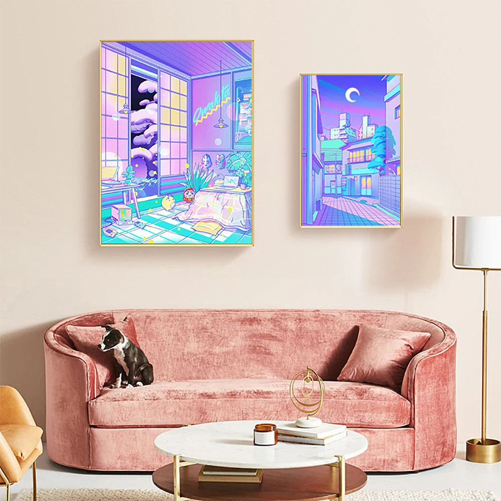 Diy Diamant Malerei Farbe Stadt Street View Lila Anime Diamant Mosaik Stickerei Kreuz Stich Kinder Kawaii Hause Dekoration – Detail 5