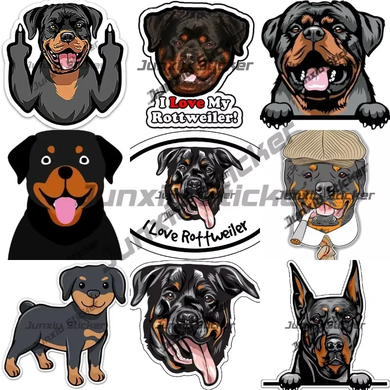 

Funny Beware of The Rottweiler Dog Vinyl Decal Pet Animal Lover Rottweiler Middle Finger Peeking Puppy Cute Sticker Accessories