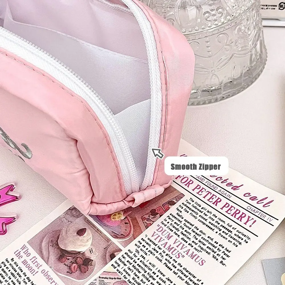 Portable Canvas Pen Bag Bow Embroidery Back To School Gift Stationery Bag Large Capacity Pencil Case Student