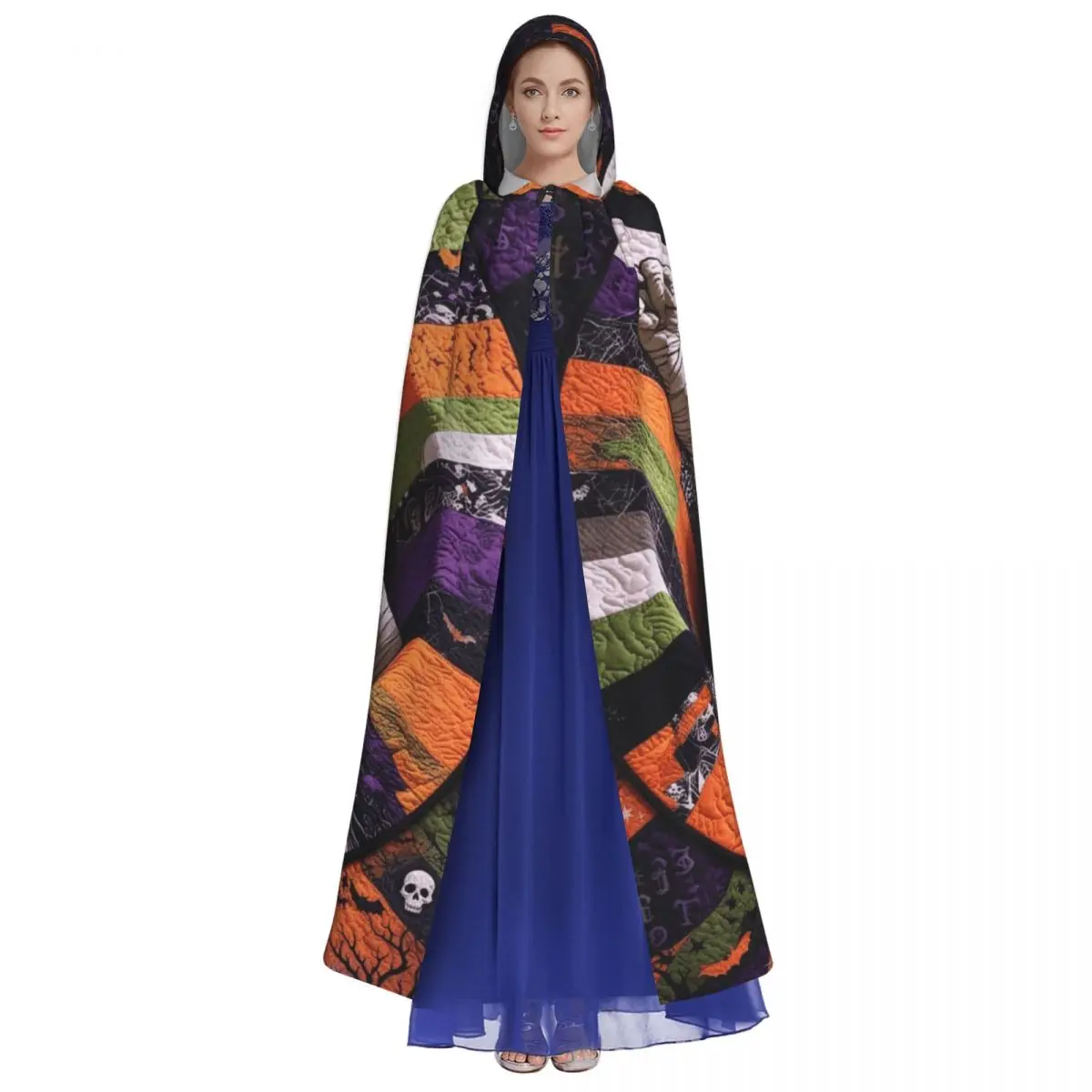 3D Illusion Halloween Long Hooded Cloak for Women Men Skeleton Gothic Funny Cape