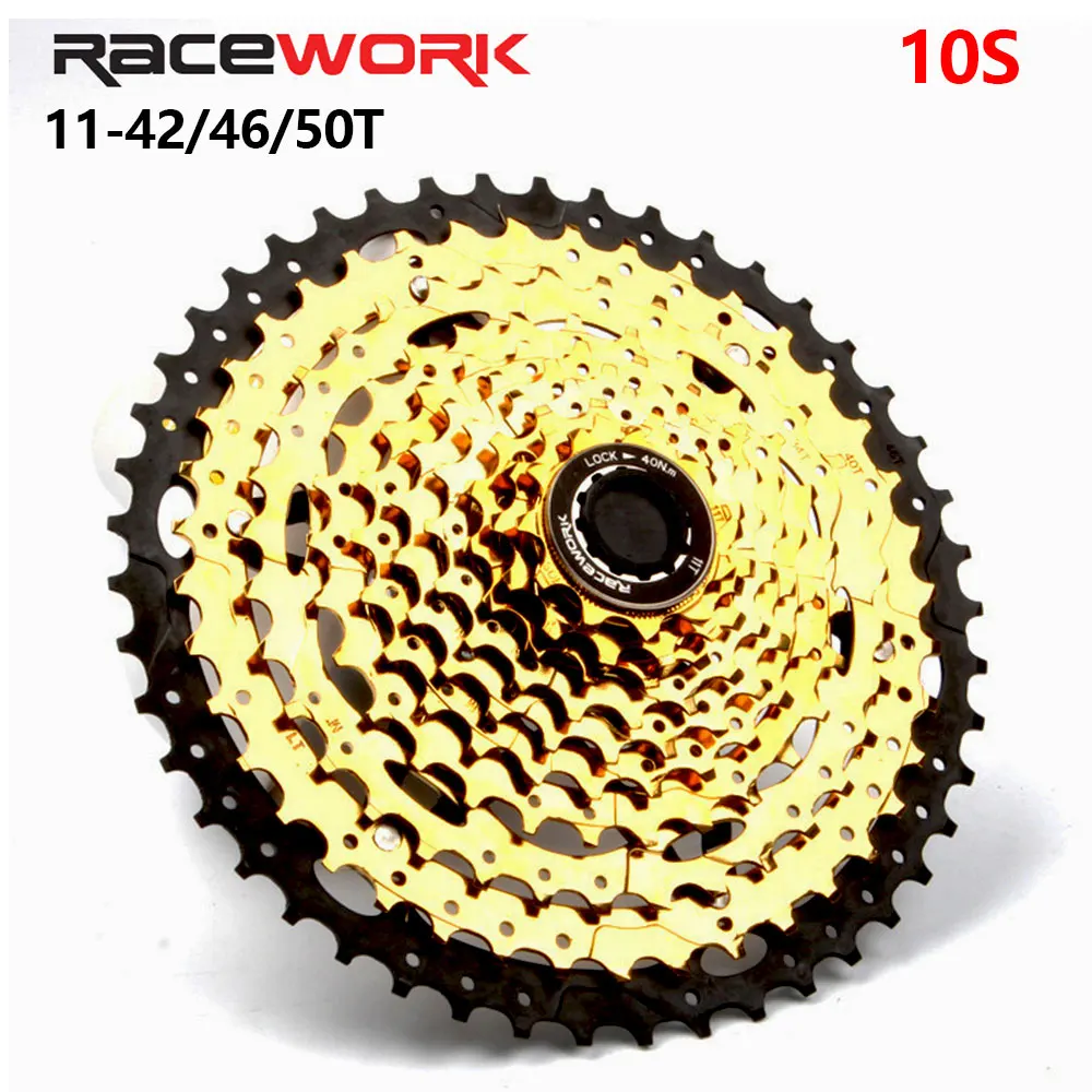 RACEWORK 10 Speed Cassette Gold Sprocket MTB Bicycle 42T 46T 50T Freewheel for Shimano HG Structure Mountain Bike Cycling Parts