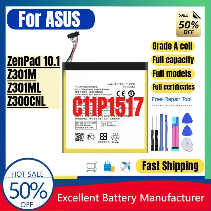0 Cycle C11P1517 Battery for ASUS ZenPad 10 10.1 Z301M Z301ML Replacement Battery Grade A Lithium Polymer Bateria with Tools