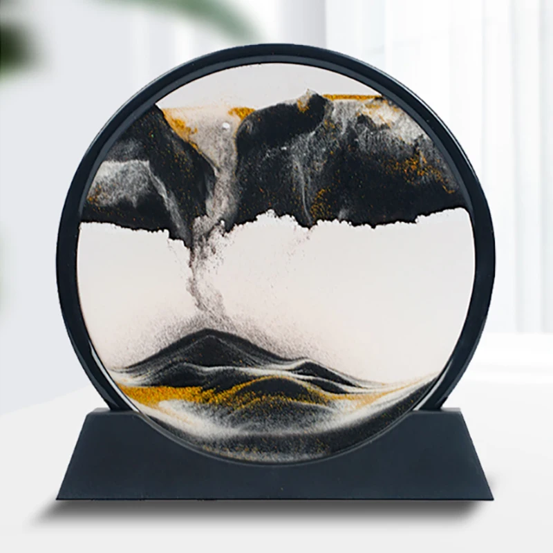 3D Hourglass Quicksand Moving Sand Art Picture Round Glass Deep Sea Sandscape Craft Flowing Painting Office Home Christmas