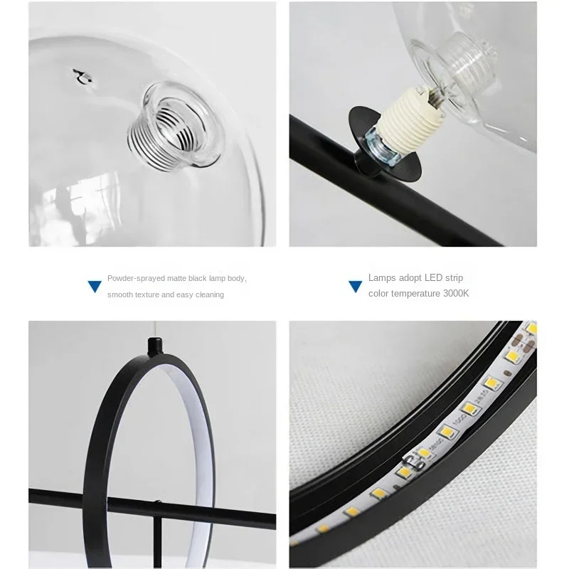 Anéis Modernos Lâmpadas Pendant LED, Bolas De Vidro Para Mesa, Sala De Jantar, Lustre Da Ilha Da Cozinha, Luz Doméstica, Suspensão Luminária