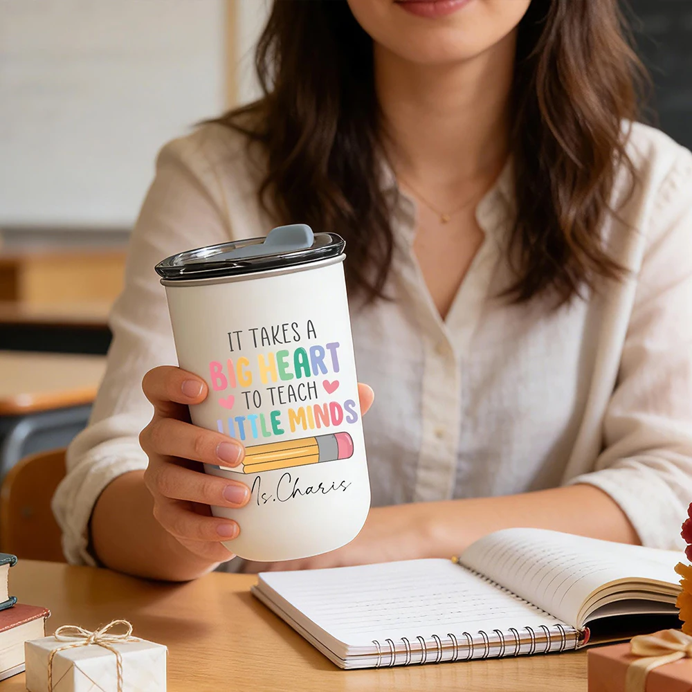 Cute Teacher Tumbler Cute Pencil Print Custom Name Travel Coffee Cup Teacher Appreciation Gift,DIY Custom,Christmas Gift.