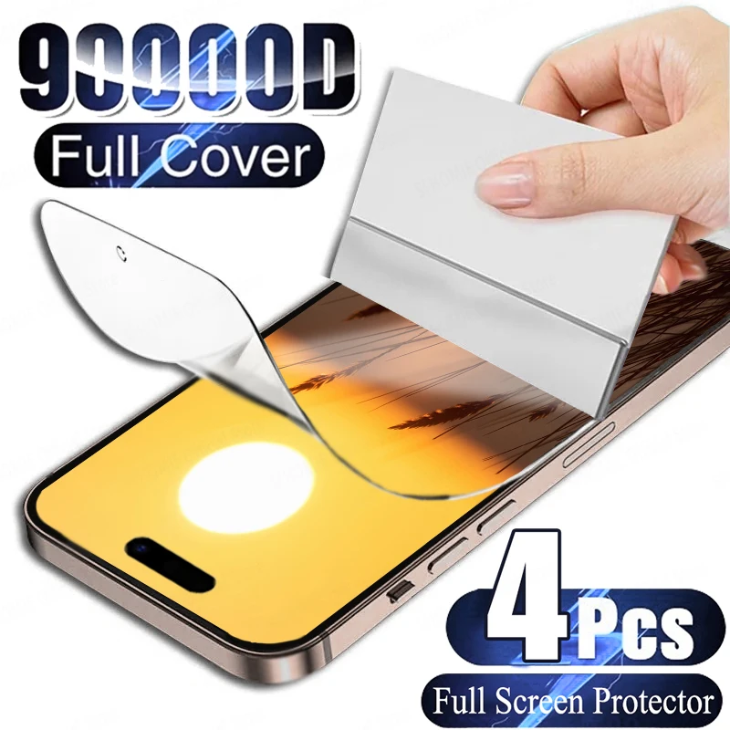 4Pcs Hydrogel Film Screen Protector Für iPhone 14 11 13 12 15 16 Pro Max Für iPhone 15 16 14 plus 12 13 Pro 16e Volle Abdeckung Film