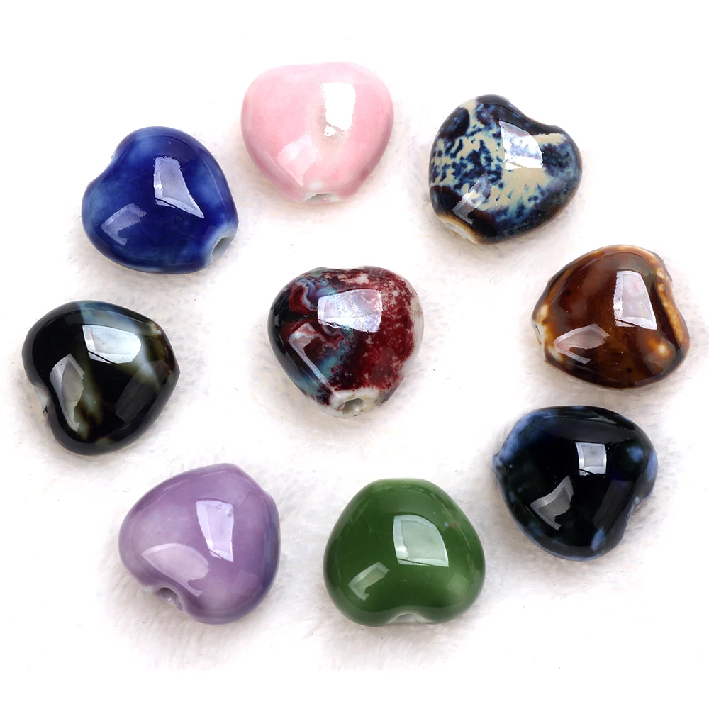 5Pcs/Bag 16MM Ceramic Heart-Shaped Scattered Beads DIY Handmade Bead Material Bracelet Necklace Jewelry Loose Bead Accessories