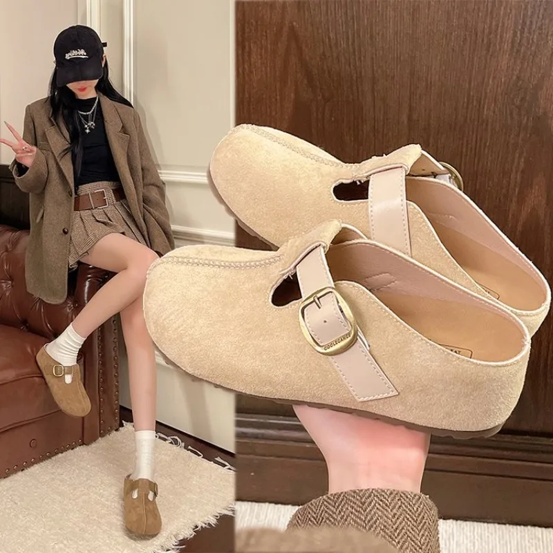 

Женские полутапочки Baotou с увеличенной внутренней стороны, которые можно носить на улице осенью 2024, новые одинарные туфли и слипоны.