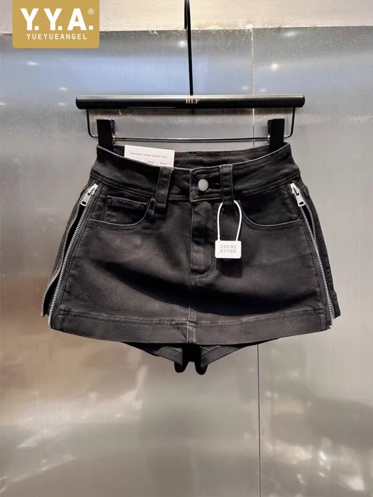 

American Style Double-side Zipper Hot Girl Denim Short Skirt Spring New Fashion Casual Shorts Lady Above Knee Mini Shorts Skirts