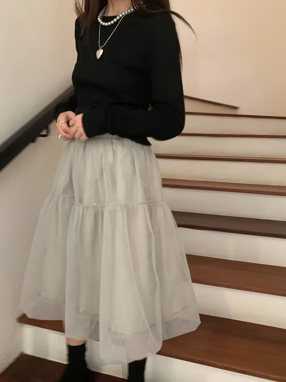 Jupe nuage sel Double couche doux moi gonflée f jupe coréenne Sle taille haute a-ligne jupes d'été décontractées pour les jeunes femmes