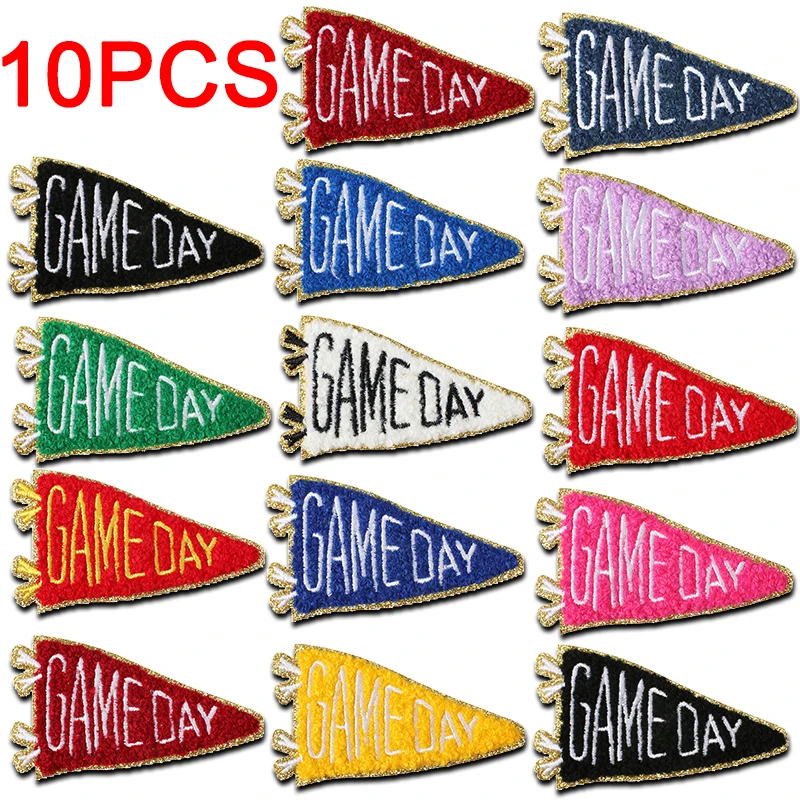 10PCS/Lot Sport Football Game Day Embroidered Patches Football Pennant Cheerleader Iron On Patches For Clothes Game Day Patch