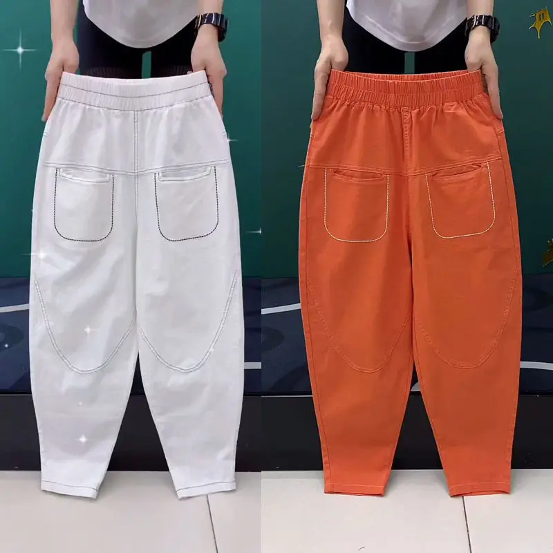 2022 Summer Thin Cotton And Linen Casual Pants Women's Loose Harlan Pants Fashionable And Versatile 9-point Pants