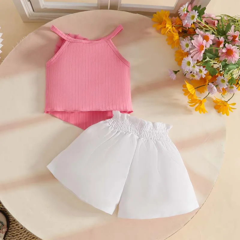 Newborn Set Baby Girl Clothing 2Piece Outfits Summer Short Mesh Floral Tank Tops Bow-Tie Shorts 1-3 Years