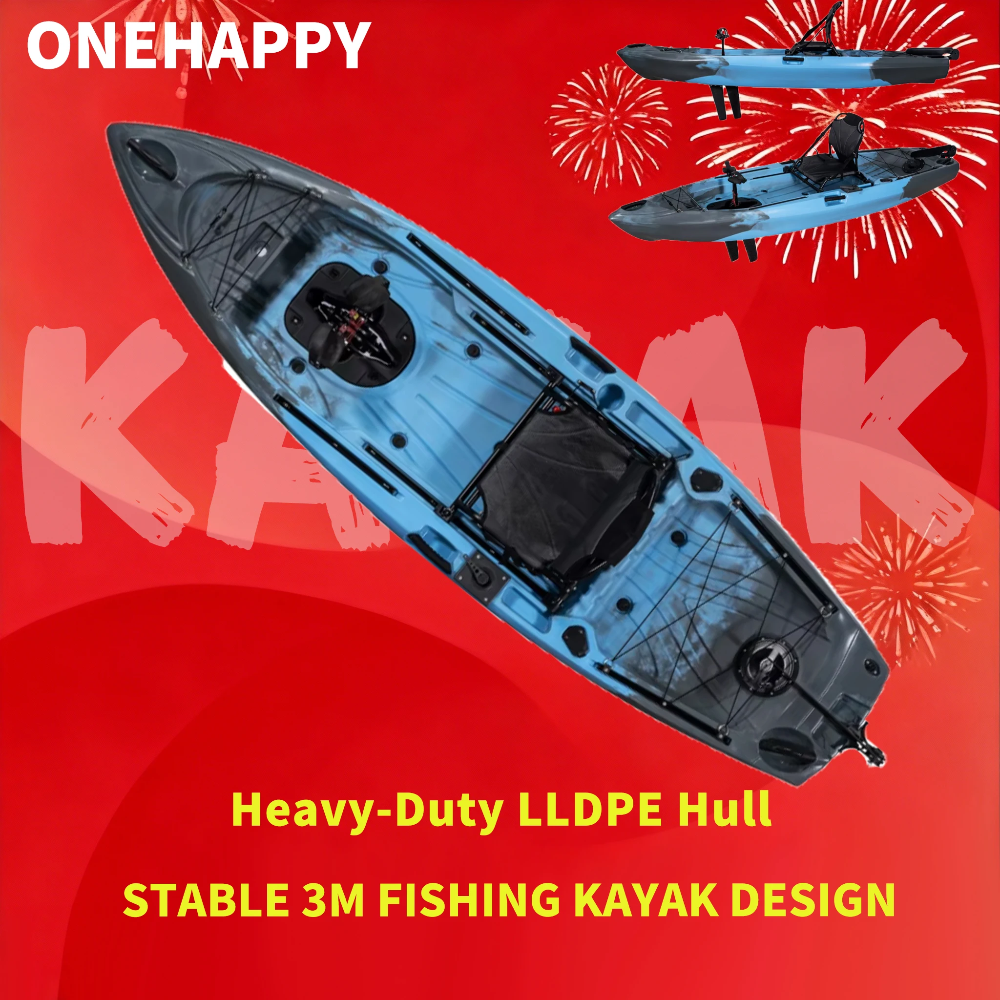 

Каяк-педаль с плавником литой 10 футов для морской рыбалки и туризма, корпус из HDPE, прочная конструкция для предотвращения столкновений, встроенная педальная система