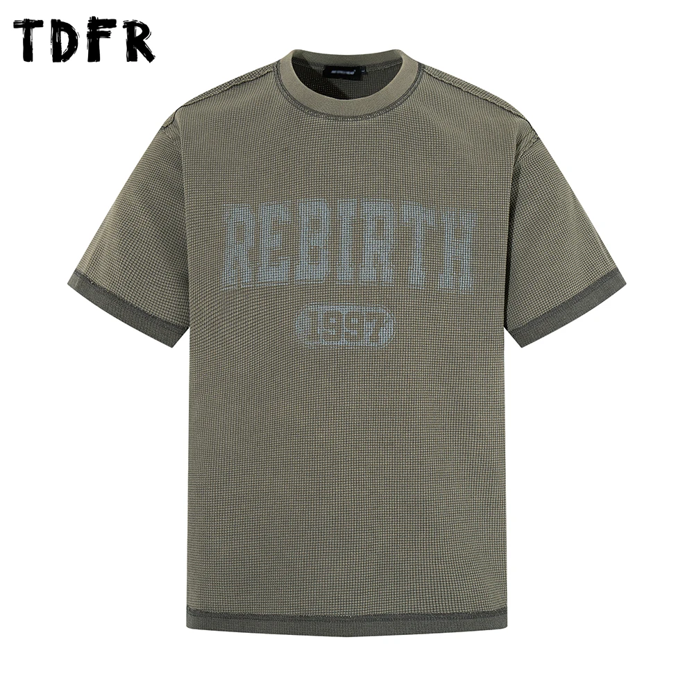 

Мужская футболка с коротким рукавом и принтом, вафельной текстурой, летняя, в стиле ретро, повседневная, свободного кроя, с круглым вырезом, из хлопка, с декоративной строчкой