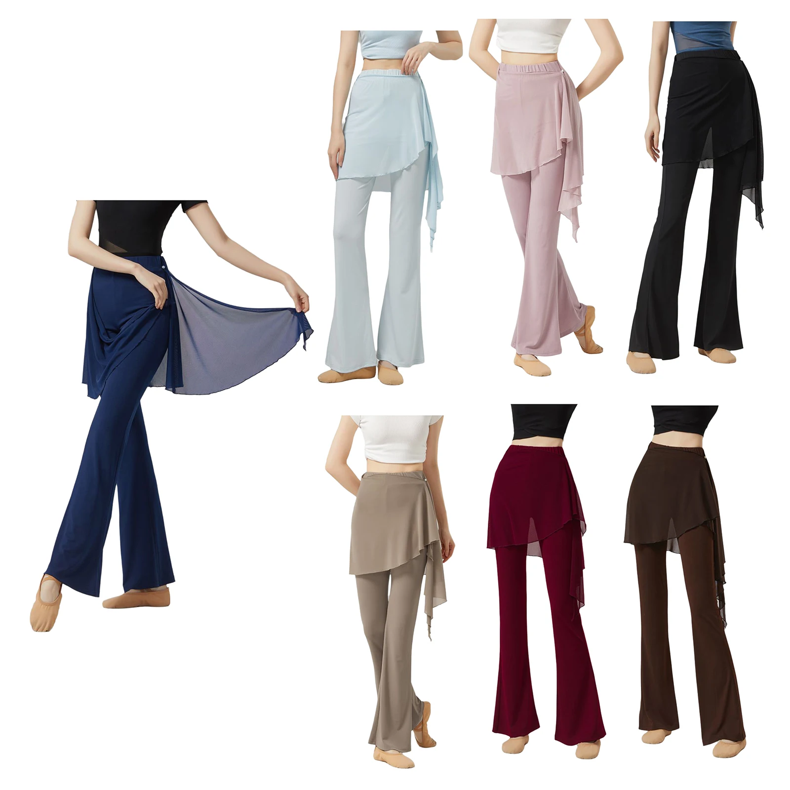 Pantaloni da ballo da donna Pantaloni lunghi leggermente svasati con sovrapposizione irregolare Costume da ballo avvolgente per danza lirica Danza classica