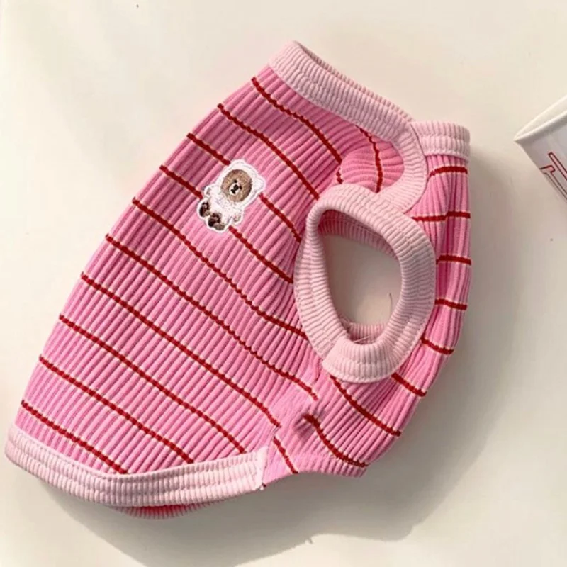 Striped Dog Clothes Cute Pet Vest Breathable Puppy Shirt Comfortable Dog Vest Summer Cat Vest Bulldog Dog T-Shirt Pet Pullover