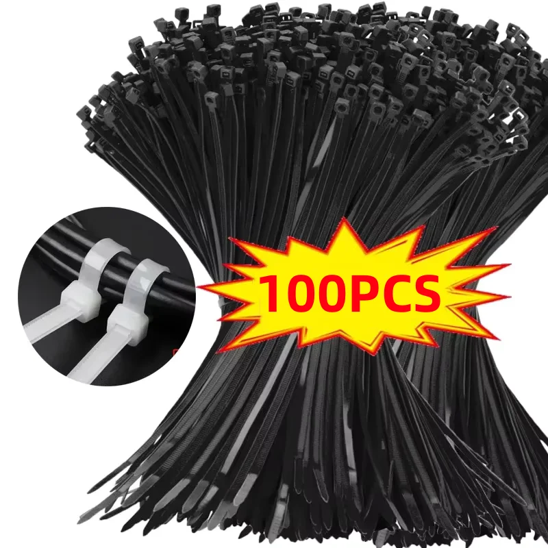 100Pcs Black Nylon Zip Ties 8*300mm 5*300mm Self-locking Fastening Rings Ideal for Home Cable Organization Cable Zipper Tie