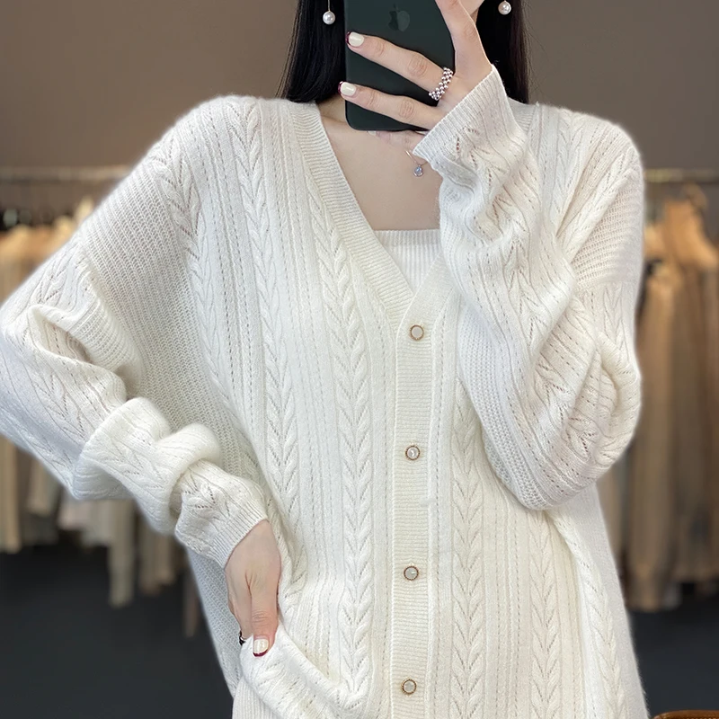 2024 new autumn and winter, women's, short wool cardigan, casual, V-neck, popular, Korean style knitted sweater