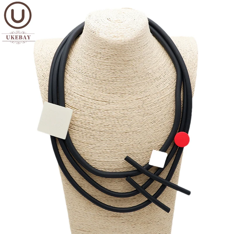 UKEBAY-collar de goma de una pieza para mujer, joyería gótica hecha a mano, diseño geométrico de madera, joyería multicapa, collares de moda