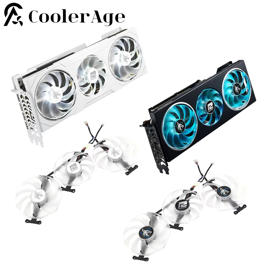 

RX7900XT RX7900XTX For Powercolor RX 7900XT 7900XTX Hellhound T129215BU Tow Ball Bearing Graphics Card Cooling Fan with RGB