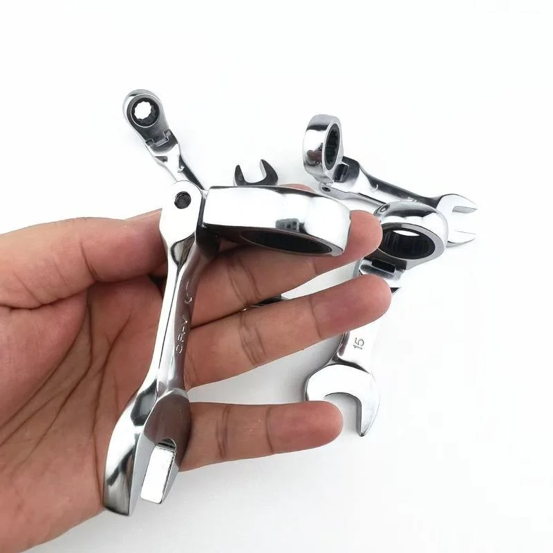 Mini Short Handle Ratchet Wrench With Movable Head Quick Dual-purpose Open End Wrench Hardware Tool Labor-saving Wrench