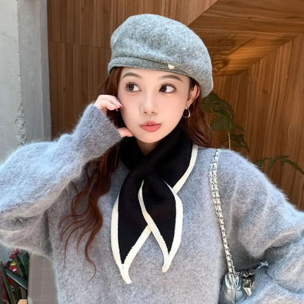 موضة الصوف مثلث وشاح المتخصصة المرأة عبر الرقبة أدفأ وشاح الحجاب الكورية وهمية طوق شال صغير الدافئة محبوك الأوشحة #2
