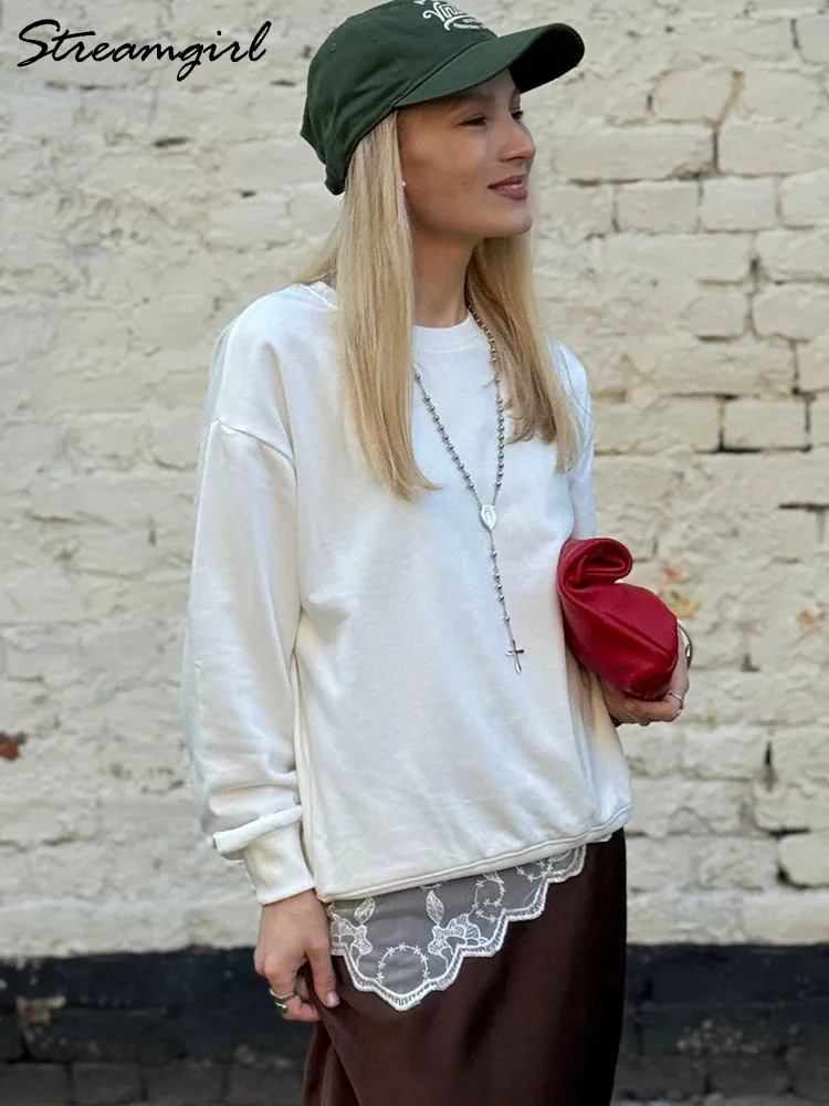 Women's Sweatshirt Sport Loose Fall Clothes Streetwear Pullover Oversized Crewneck Sweatshirt Black For Women Red Sweatshirts