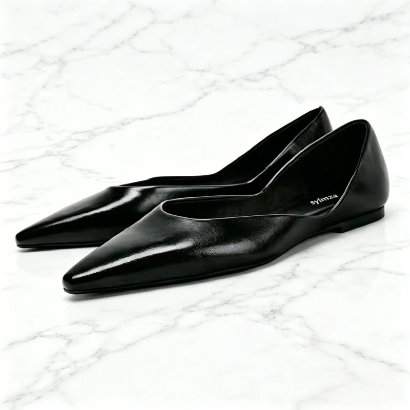 

Comfortable Soft Leather Black Loafers Women Elegant Pointed-toe Shallow Designer Shoes Light Non-slip Casual Shoes Office Shoes