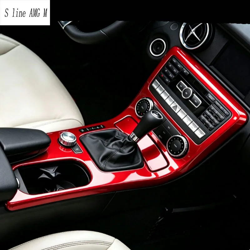 For Mercedes Benz SLK R172 2011-2015 RHD Carbon fiber Car Inner Door Pull Handle CD panel Cup holder Gear shift Sticker Cover view 6