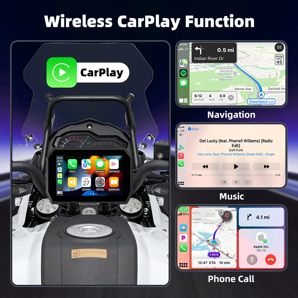 MTC-02A 5 بوصة دراجة نارية نظام تحديد المواقع والملاحة مقاوم للماء موتو Carplay و أندرويد السيارات شاشة عرض LCD رقمية شاشة CarPlay اللاسلكية #4