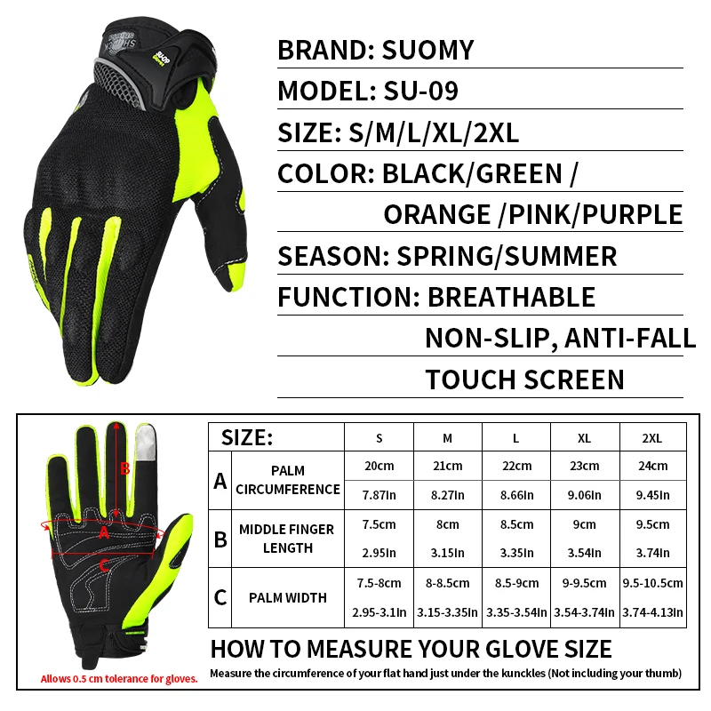 Breathable Full Finger Motorcycle Gloves Racing Anti-Slip Gloves Unisex Riding Gloves Black/Green/Orange/Pink/Purple S-XXL view 6