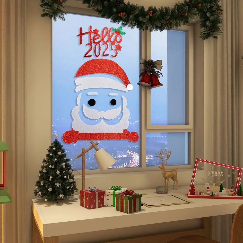 New Non-woven Christmas Door Stickers Removable DIY Wall Sticker Festival Supply Creativity New Year Stickers Christmas