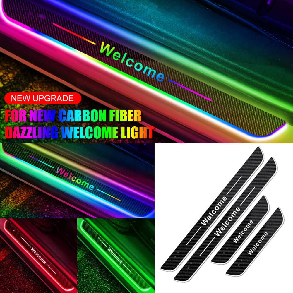 4PCS Car Door Sill Light LED Threshold Light Automatic On/Off Infrared Sensing Pedal Welcome Light Carbon Fiber Atmosphere Light