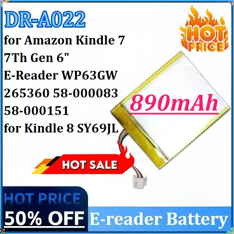 

DR-A022 890mAh E-reader Battery for Amazon Kindle 7 7Th Gen 6" E-Reader 265360 58-000083 WP63GW 58-000151 for Kindle 8 SY69JL